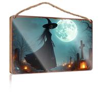Placche di legno per artigianato A Witch'S Nightly Vigil Under The Full Moon Cartello in legno da appendere per il giardino (15 x 28 cm)
