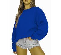 Placitiume Felpe girocollo oversize da donna in pile accogliente pullover a maniche lunghe maglioni autunno inverno ragazze adolescenti abbigliamento casual, Blu zaffiro, XL