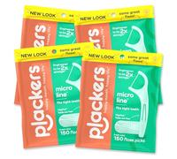 Plackers Micro Line - Confezione da 4 plettri per filo interdentale, pieghevoli, facili da riporre con chiusura a zip, aroma di menta fresca, confezione da 4
