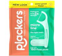 Plackers Micro Mint - Flosser dentali, sapore di menta fresca, stuzzicadenti pieghevole, super tuffloss, facile da riporre con chiusura a cerniera, 150 pezzi