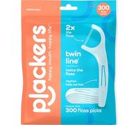 Plackers Twin Line Dental Floss Picks, Dual-Line Tuffloss, Easy Storage, Cool Mint Flavor, 300 Count