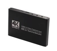 PLACUNT Scheda di acquisizione video con taglio a doppio schermo 2x1, compatibile HDMI, commutatore a 2 canali su USB 3.0, grabber for giochi, streaming live facile da usare