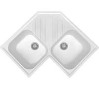 Plados Atlantic - Lavello per cucina Angolare 2 Vasche + Gocciolatoio Ultragranit Bianco Polare