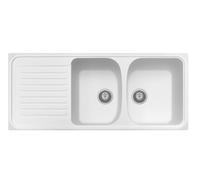 Plados Lavello in quarzo da cucina incasso HR1162 due vasche più scolapiatti - Bianco