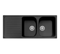 Plados Lavello in quarzo da cucina incasso HR1162 due vasche più scolapiatti - Nero Matt