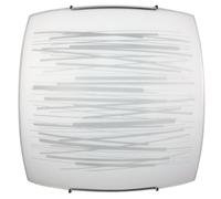 Plafoniera 1xE27 Ganci Cromo Vetro Lastra Bianco Decorato Righe Orizzontali