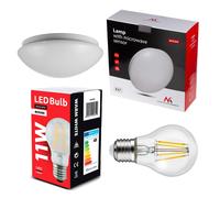 Maclean Rilevatore di movimento a microonde E27 Lampada da soffitto 1xE27 con sensore, sensore a microonde, Paralume in PMMA, carico massimo 25W, IP20, MCE309 (Plafoniera+ Lampadina 11W Bianco caldo)