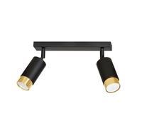 Plafoniera 2 Luci A Faretti Orientabili A Cilindro In Acciaio Nero E Oro