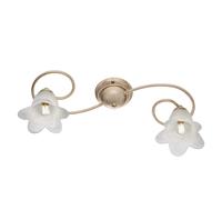 Plafoniera 2 Luci Alice Ferro Battuto Avorio E Oro Vetro Bianco [EEK: A++]