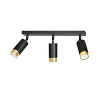 Plafoniera 3 Luci A Faretti Orientabili A Cilindro In Acciaio Nero E Oro
