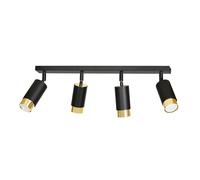 Plafoniera 4 Luci A Faretti Orientabili A Cilindro In Acciaio Nero E Oro