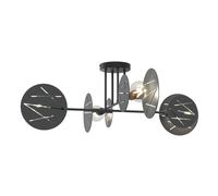 Plafoniera 4 Luci Plutone In Acciaio Nero A Bracci E Diffusori A Cerchio