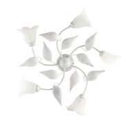 Plafoniera 5 Luci Olga Ferro Battuto E Vetro Bianco E Argento