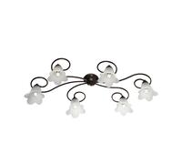 Plafoniera 6 Luci Alice Ferro Battuto Marrone E Oro Vetro Bianco [EEK: A++]