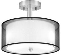 Plafoniera A 3 Luci Semi Flush Mount, Luce A Tamburo con Doppio Tessuto, Lampade da Soffitto Moderne per Soggiorno, Camera da Letto, Sala da Pranzo, Cucina, Corridoio, Ingresso, Black