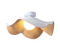 Plafoniera a forma di loto, stile retrò, 28 cm, in resina, con finitura a venature del legno, lampada LED a 3 colori per camera da letto, soggiorno, sala da pranzo e corridoio, design elegante nero