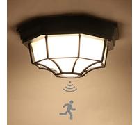 Plafoniera a LED con sensore di movimento Lampada da soffitto per esterni da incasso dal tramonto all'alba Lampada da soffitto per interni in alluminio nero opaco con vetro smerigliato per portico