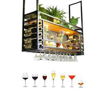 Plafoniera a LED da 75 cm con supporto per bicchiere di vino Elegante appendiabiti in ferro per cucina bar altezza regolabile in legno e metallo mensola a calice moderna decorazione domestica