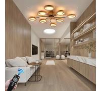 Plafoniera A LED in Legno Dimmerabile, Lampada da Soffitto Rotonda per Camera da Letto con Telecomando, Plafoniere per Ufficio, Lampada in Legno, Moderna, Design Floreale in Metallo, L, 8 Head