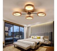 Plafoniera A LED in Legno Dimmerabile, Lampada da Soffitto Rotonda per Camera da Letto con Telecomando, Plafoniere per Ufficio, Lampada in Legno, Moderna, Design Floreale in Metallo, L, 4 Head