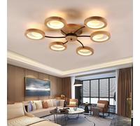 Plafoniera A LED in Legno Dimmerabile, Lampada da Soffitto Rotonda per Camera da Letto con Telecomando, Plafoniere per Ufficio, Lampada in Legno, Moderna, Design Floreale in Metallo, L, 6 Head