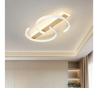 Plafoniera a LED Lampada da soffitto dimmerabile Lampada da soggiorno in legno 55w con telecomando Lampada da soffitto a 2 anelli circolare in bambù Lampada da camera bianca Studio Ufficio 60 cm