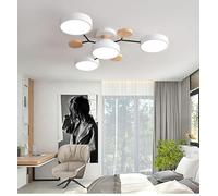 Plafoniera a LED moderna, 89 cm, dimmerabile, 4 teste, plafoniere in legno, 48 W, grande montaggio semi-coppia, luci per camera da letto, soggiorno, corridoio, ufficio, cucina flua, camera da letto