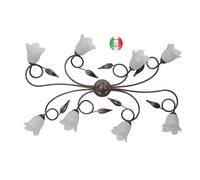 Plafoniera a soffitto 8 luci in Ferro Battuto arte povera Silvia Made in Italy