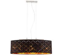 Plafoniera a sospensione nero oro per sala da pranzo lampada a sospensione per tavolo da pranzo, 3 fiamme orientali, metallo tessile, 3x LED 7W 806Lm 2700K, LxLxH 65x25x140 cm