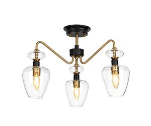 Plafoniera Armand Acciaio Ottone Antico Nero Carbone Vetro Nero 3 Luci E14