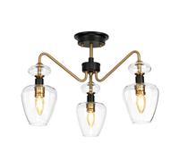 Plafoniera Armand Acciaio Ottone Antico Nero Carbone Vetro Nero 3 Luci E14
