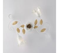 Plafoniera Arte Povera Cesto Metallo Bianco E Oro 2 Luci E14