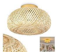 Plafoniera Bauro, lampada da soffitto moderna in metallo/bambù in colore oro/natura, luce dal design boho con effetto luce, ø29 cm, 1 luce, 1 x E27, senza lampadina/e