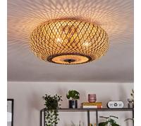 Plafoniera Bauro, lampada da soffitto moderna in metallo/bambù nero/colore naturale, stile boho con un fantastico effetto luminoso sul soffitto, Ø 40 cm, 3 luci, x E27, senza lampadine