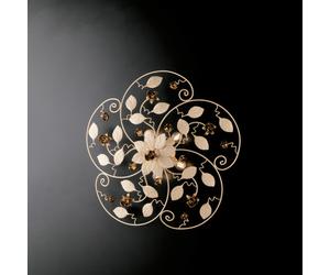 Plafoniera Bella Ø65xH22 cm, Avorio Oro, Ferro Laccato Decape - 5xE14 42W Max