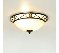 Plafoniera Bianco Nero Vetro Legno Ø 38 CM E27 Cucina Rustico Deckenleuchte