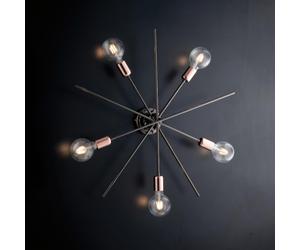 Plafoniera Bloom Ø65xH22, Cromo Nero Oro Rosa, Ferro Cromo Nero e Rame, 5xE27 - 55 Watt Max