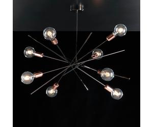 Plafoniera Bloom Ø82xH62 cm, Cromo Nero Oro Rosa, Ferro Cromo Nero e Rame, 8xE27 - 55 Watt Max