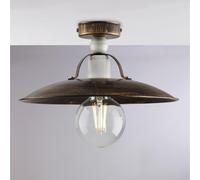 Plafoniera Cantina in ferro laccato marrone con decorazione oro Antico e rifiniture bianche 1 luce, altezza 14 Cm, larghezza 30 Cm Marrone / Oro Marrone