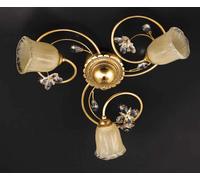 PLAFONIERA CLASSICA A 3 LUCI IN FERRO BATTUTO FOGLIA ORO CRISTALLO PRE PL158/3