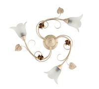 Plafoniera Classica Arte Povera 3 Luci Ferro Battuto Avorio e Oro Serie Cestino