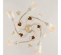 Plafoniera Classica Arte Povera 5 Luci Ferro Battuto Avorio e Oro Serie Cestino