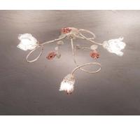 Plafoniera classica in ferro battuto avorio e rosa con fiori a 3 luci DP215