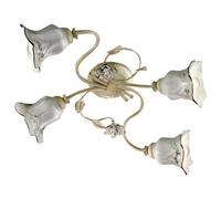 Plafoniera Classica Pisa Metallo E Ceramica Bianco Sfumato Oro 4 Luci E14