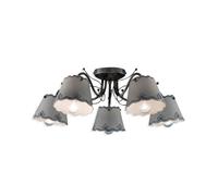 Plafoniera Classica Ravenna Metallo E Ceramica Nero Sfumato Argento 5 Luci E14