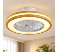 Plafoniera con Ventilatore, 6 Velocità, Dimmerazione Continua, LED--A | Ventilatore da Soffitto in Legno, APP e Telecomando, Reversibile, Vento Naturale, Luce Notturna, Timer, 52 x 52 x 20 cm