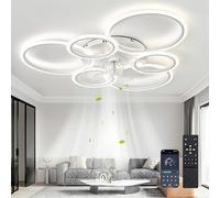 Plafoniera Con Ventilatore,luce Per Lampadario Con Ventilatore A LED Dimmerabile,luce Per Lampadario Con Ventola A Soffitto 85W,6 Velocità, Luce Per Ventilatore Da Soffitto Per Camera Da Letto,Bianco