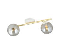 Plafoniera Contemporanea 2 Luci Eracle In Acciaio Oro/Bianco E Sfere Vetro Fumè