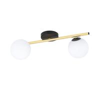 Plafoniera Contemporanea 2 Luci Eracle In Acciaio Oro/Nero E Sfere Vetro Bianco