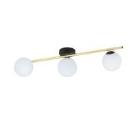 Plafoniera Contemporanea 3 Luci Eracle In Acciaio Oro/Nero E Sfere Vetro Bianco